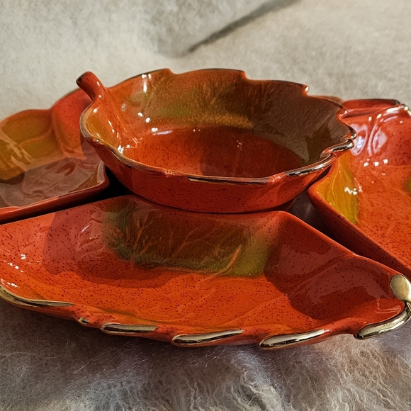 Vintage Burnt Orange 80s Appetizer/ Chip and Dip Set - Picture 4 of 5